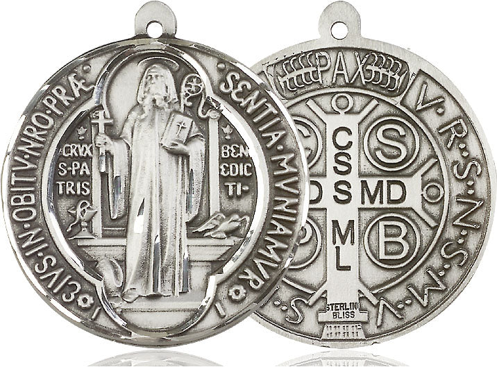 Sterling Silver Saint Benedict Medal Large Catholic Jewelry ...