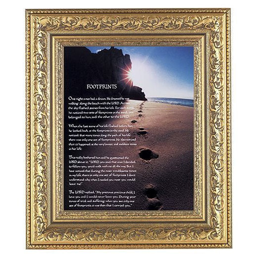 Footprints In Antique Gold Frame 10.25X12.25" 8X10 Print – CatholicShop.com
