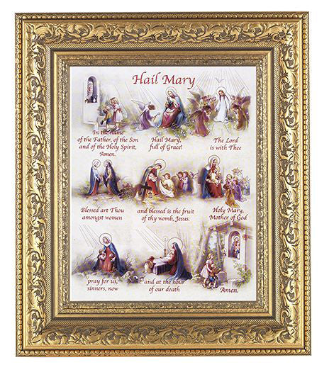 Hail Mary In Antique Gold Frame 10.25X12.25" 8X10 Print – CatholicShop.com