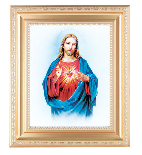 Sacred Heart In Satin Gold Frame 10.25X12.25" 8X10 Print – CatholicShop.com