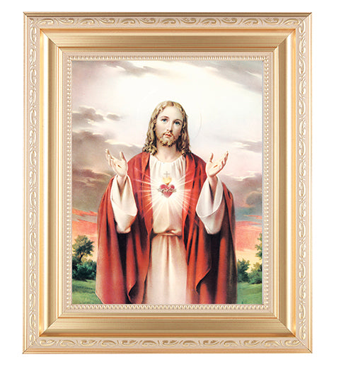 Sacred Heart In Satin Gold Frame 10.25X12.25 8X10 Print – CatholicShop.com
