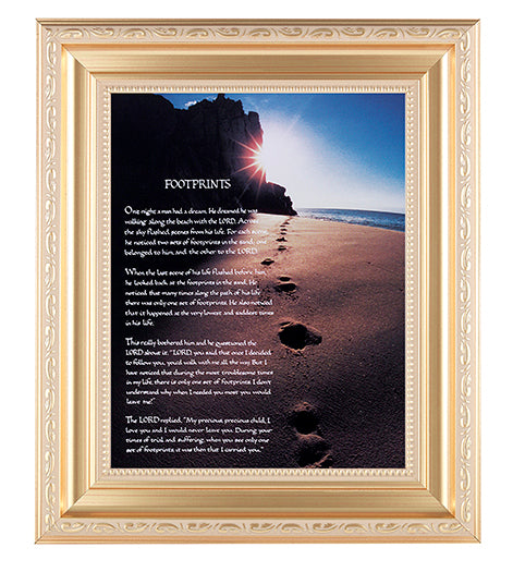 Footprints In Satin Gold Frame 10.25X12.25" 8X10 Print – CatholicShop.com