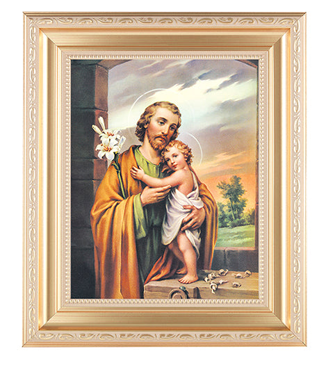 Saint Joseph In Satin Gold Frame 10.25X12.25" 8X10 Print – CatholicShop.com