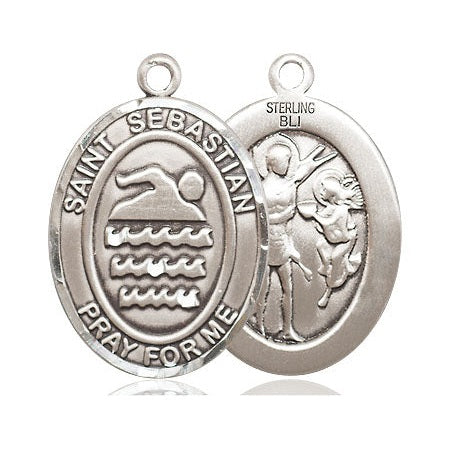 Sterling Silver Saint Sebastian Swimming Medal Large Catholic Jewelry ...