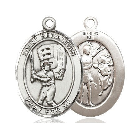 Sterling Silver Saint Sebastian Baseball Medal Large Catholic Jewelry ...