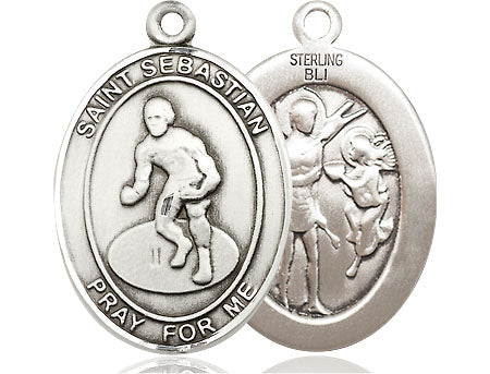 Sterling Silver Saint Sebastian Wrestling Medal Large Catholic Jewelry ...