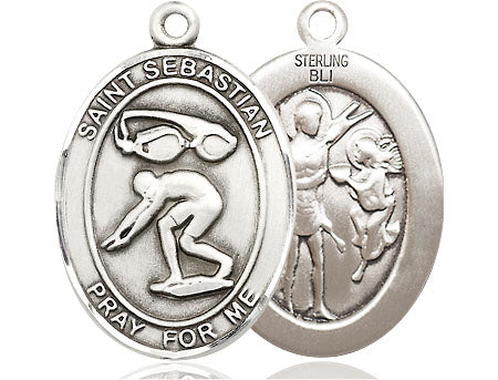 Sterling Silver Saint Sebastian Swimming Medal Large Catholic Jewelry ...
