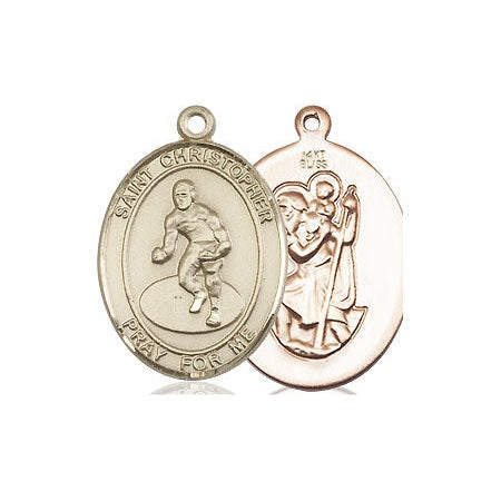 14kt Gold Saint Christopher Wrestling Medal Medium Religious Jewelry ...