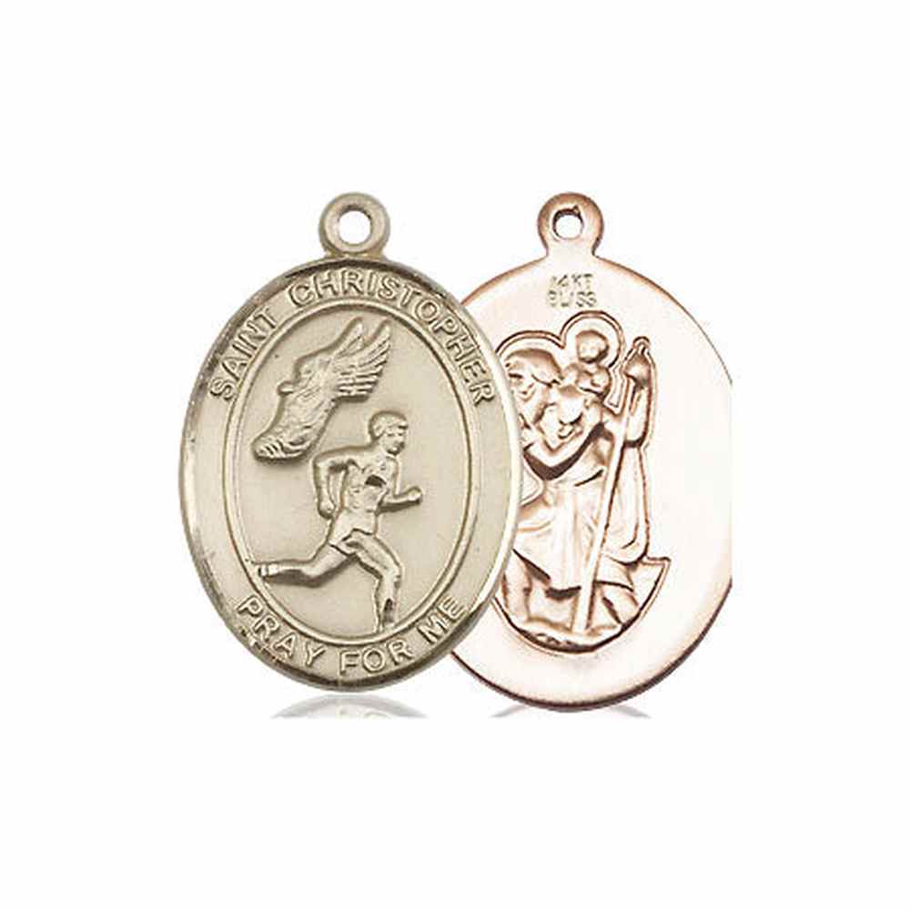 14kt Gold Saint Christopher Track&Field Medal Medium Religious Jewelry ...