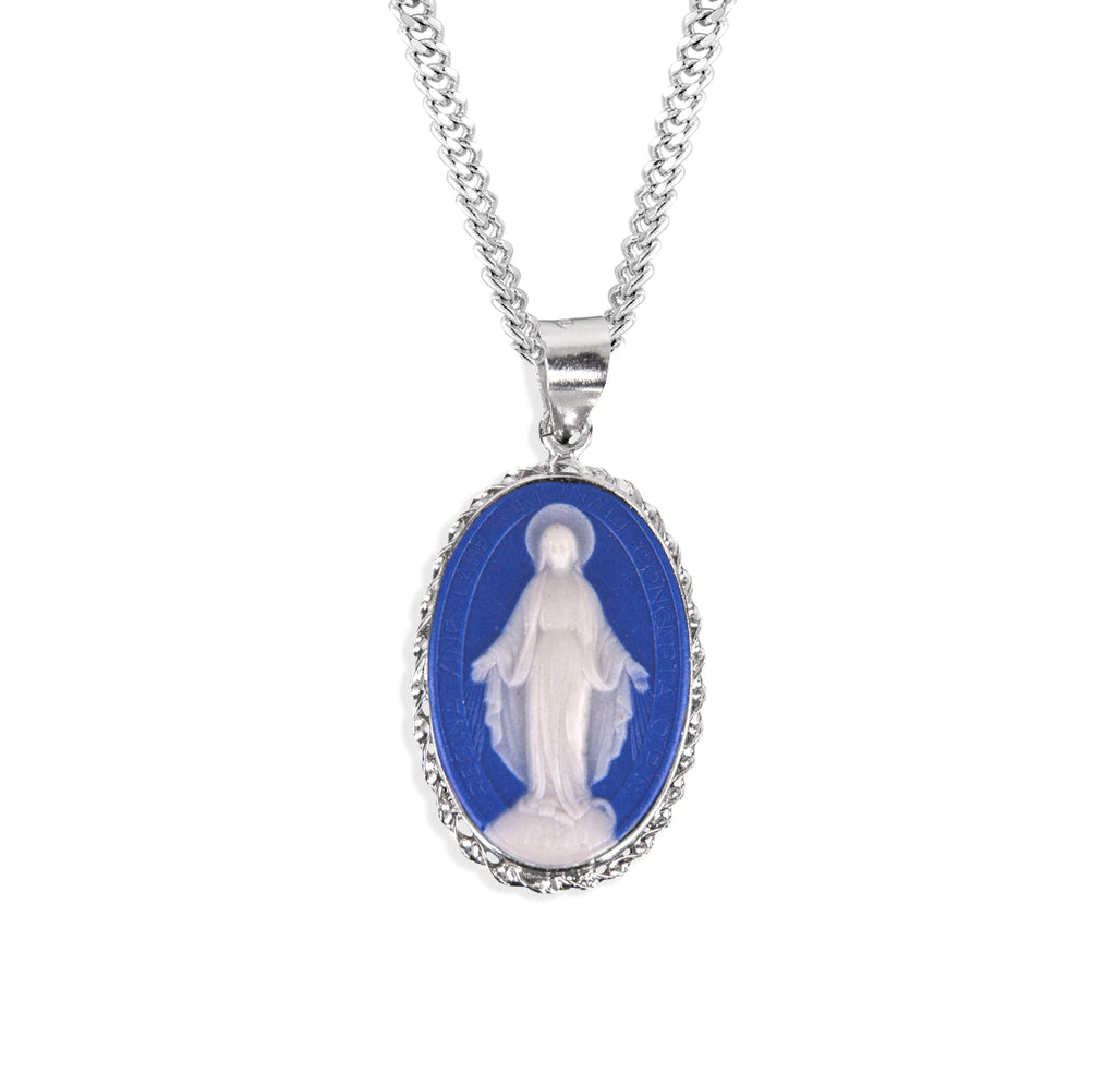 Dark Blue Sterling Silver Cameo Miraculous Medal – CatholicShop.com