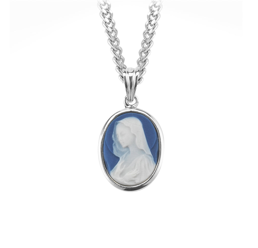 Blue Madonna Cameo Medal - Sterling Silver – CatholicShop.com