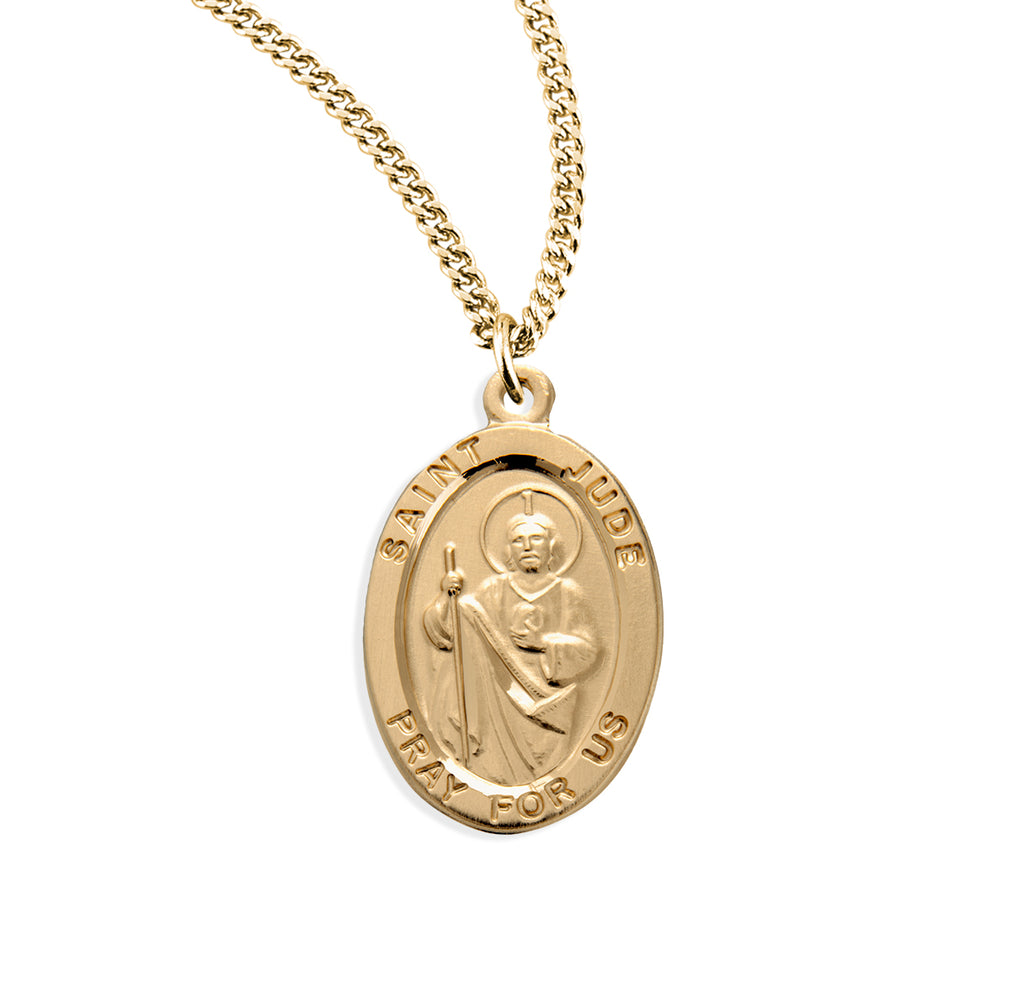 7/8 Oval Gold Over Sterling Silver Saint Jude Medal with 20 Chain ...