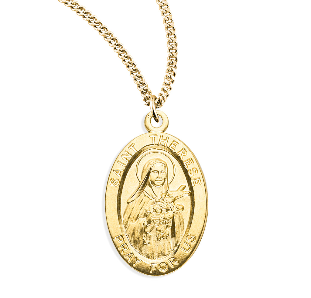 7/8 Oval Gold Over Sterling Silver Saint Therese Medal with 18 Chain ...