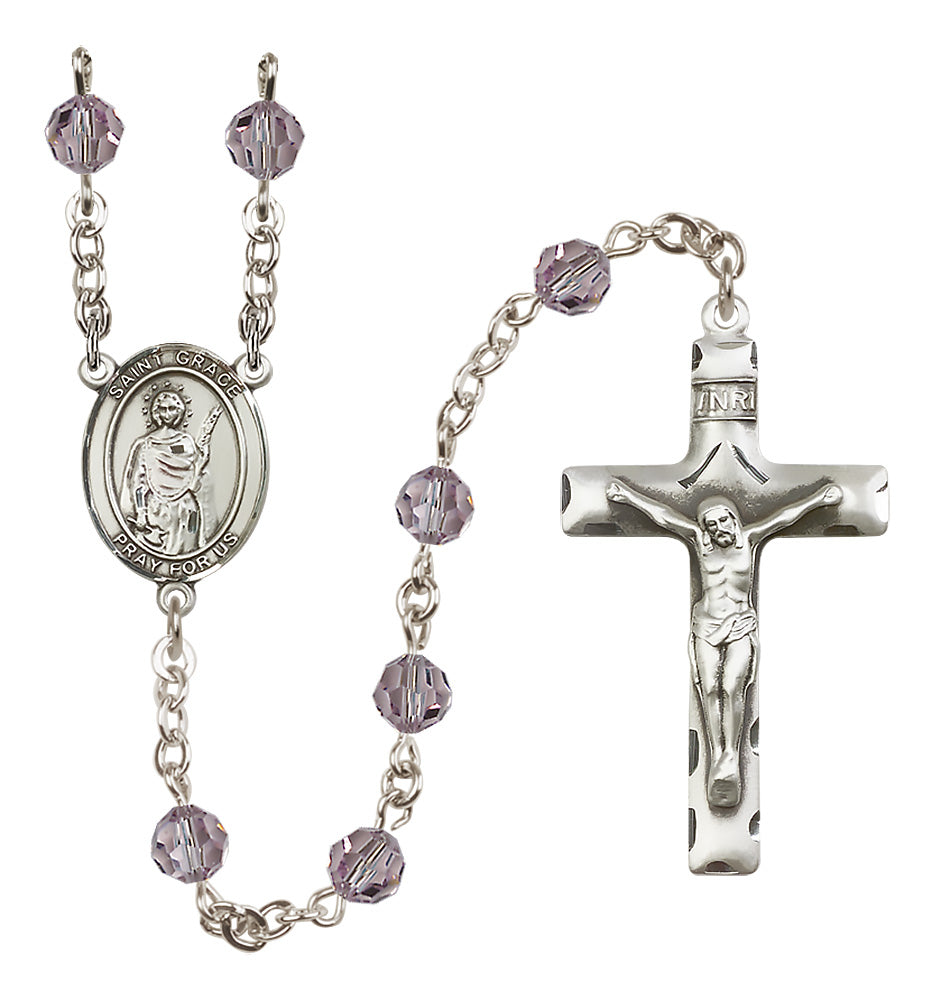 Sterling Silver 6mm Saint Grace Rosary and Engraved Catholic Gifts ...