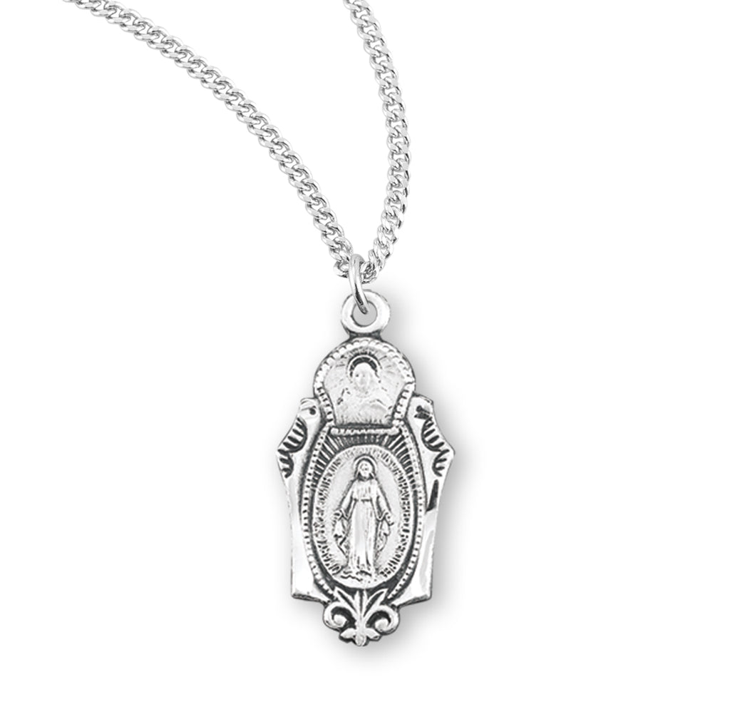 7/8 Sterling Silver Miraculous and Scapular Medal with 18 Chain ...
