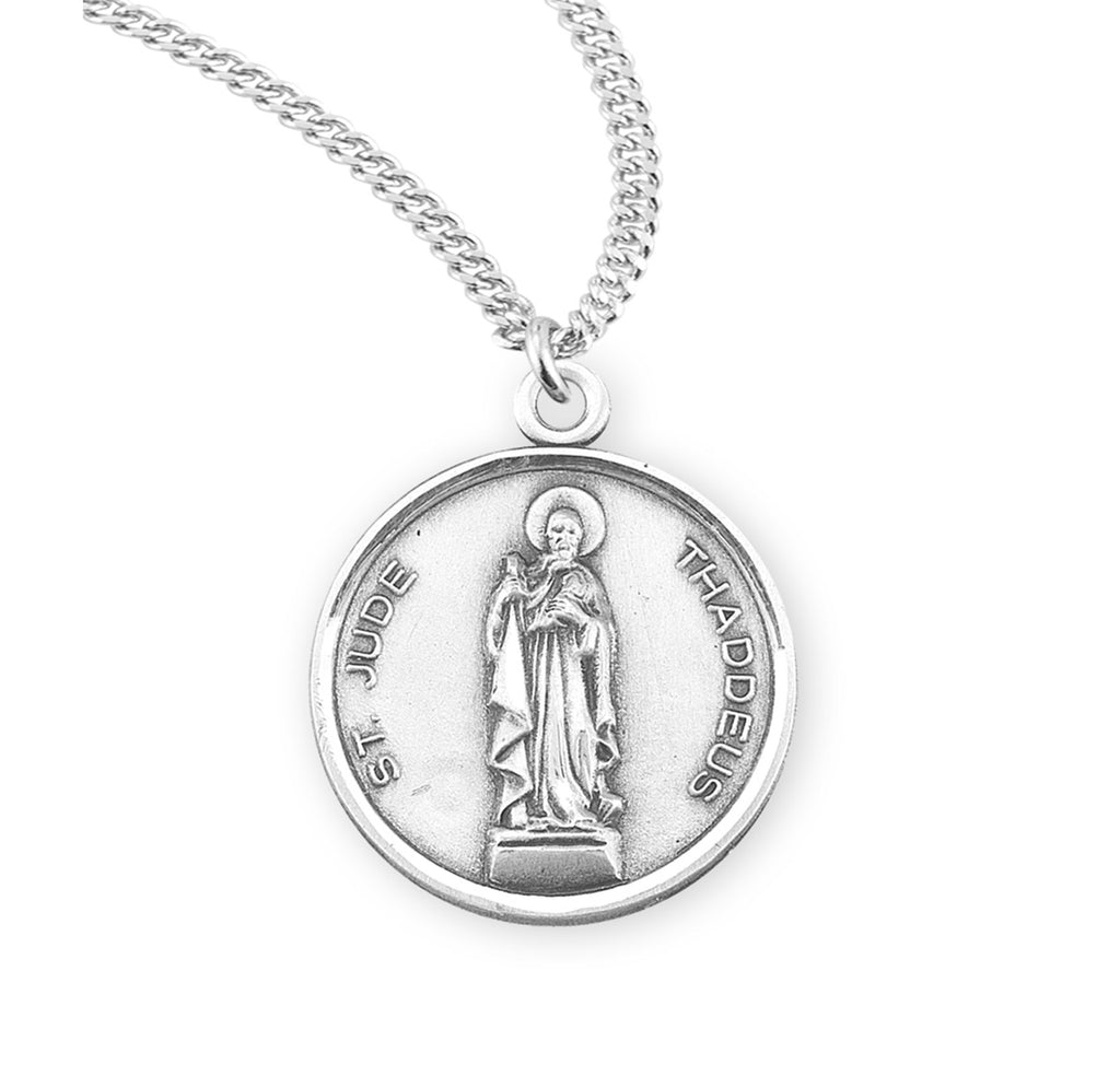 7/8 Round Sterling Silver Saint Jude Medal with 20 Chain – CatholicShop.com