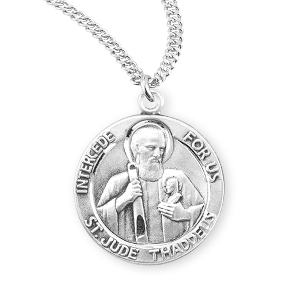 7/8 Round Sterling Silver Saint Jude Medal with 20 Chain – CatholicShop.com