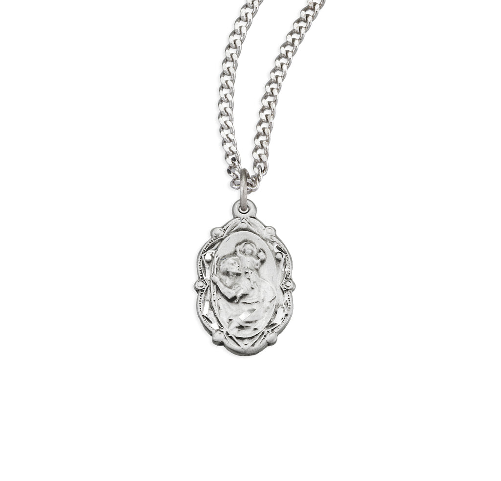 Sterling Silver Fancy Oval Saint Christopher Medal – CatholicShop.com