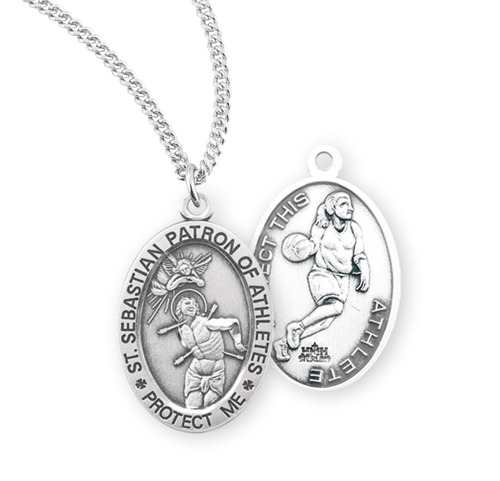 Sterling Silver Saint Sebastian Basketball Athlete Medal – CatholicShop.com
