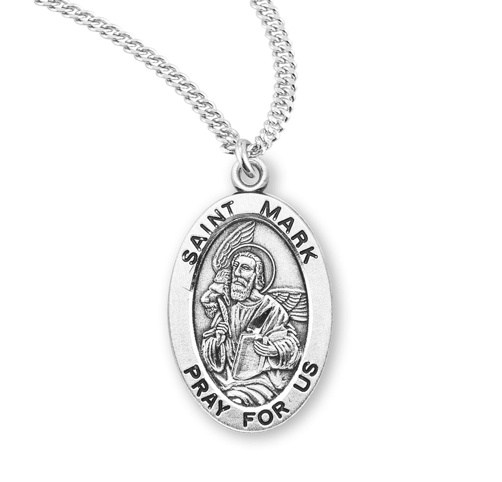 Sterling Silver Oval Shaped Saint Mark Medal – CatholicShop.com