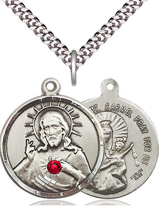 Sterling Silver Scapular with Ruby Stone Pendant with 3mm Ruby Swarovski Necklace