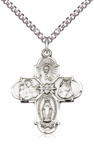 Sterling Silver 4-Way Medal Catholic Jewelry