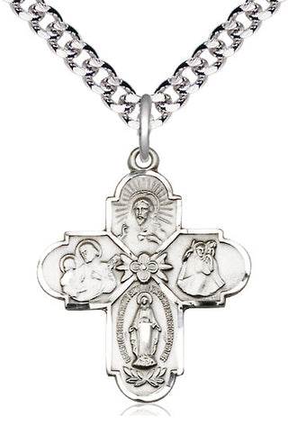 Sterling Silver 4-Way Medal Catholic Jewelry