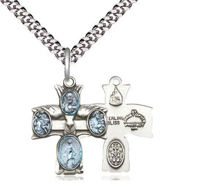 Sterling Silver 5-Way Medal Religious Jewelry