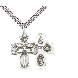 Sterling Silver 5-Way Medal Religious Jewelry