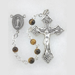 4MM Tiger Eye Gemstone Bead Rosary Deluxe Box