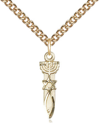 14kt Gold Filled Menorah Star Fish Medal Religious Jewelry
