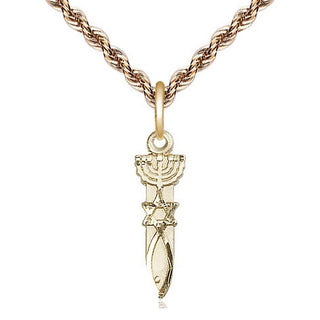 14kt Gold Menorah Star Fish Medal