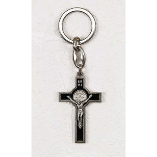 6-pack - Black Enamel Saint Benedict Classic Cross Key Chain