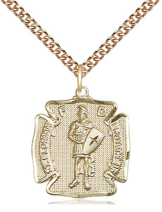 14kt Gold Saint Florian Medal Engraved Catholic Saint Jewelry