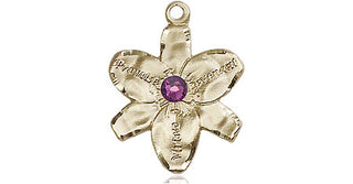 14kt Gold Filled Chastity Pendant with a 3mm Amethyst Swarovski stone on an 18-inch Gold Filled Light Curb Chain