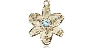 14kt Gold Filled Chastity Pendant with a 3mm Aqua Swarovski stone on an 18-inch Gold Filled Light Curb Chain
