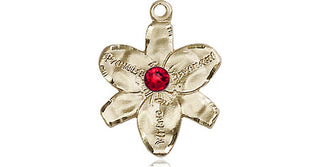 14kt Gold Filled Chastity Pendant with a 3mm Ruby Swarovski stone on an 18-inch Gold Filled Light Curb Chain