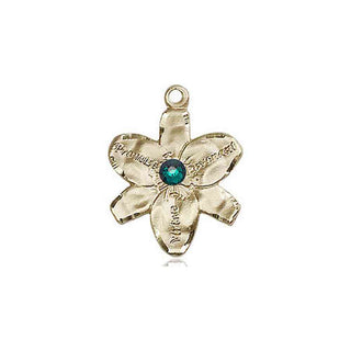 14kt Gold Chastity Medal with a 3mm Emerald Swarovski stone