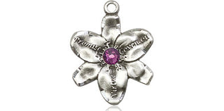 Sterling Silver Chastity Pendant with a 3mm Amethyst Swarovski stone on an 18-inch Sterling Silver Light Curb Chain