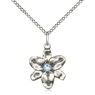 Sterling Silver Chastity Pendant with 3mm Aqua Swarovski stone Necklace