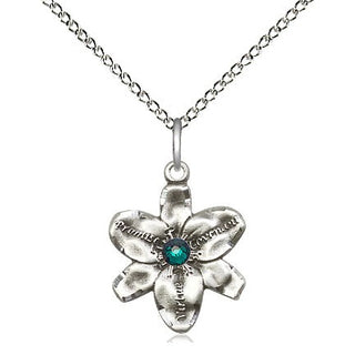 Sterling Silver Chastity Pendant with 3mm Emerald Swarovski stone Necklace