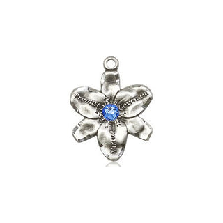 Sterling Silver Chastity Pendant with a 3mm Sapphire Swarovski stone on an 18-inch Sterling Silver Light Curb Chain