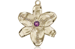 14kt Gold Filled Chastity Pendant with a 3mm Amethyst Swarovski stone on an 18-inch Gold Filled Light Curb Chain