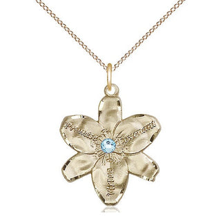 14kt Gold Filled Chastity Pendant with 3mm Aqua Swarovski Necklace