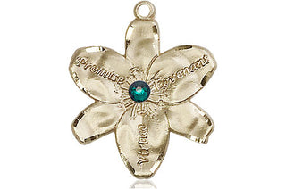 14kt Gold Filled Chastity Pendant with a 3mm Emerald Swarovski stone on an 18-inch Gold Filled Light Curb Chain