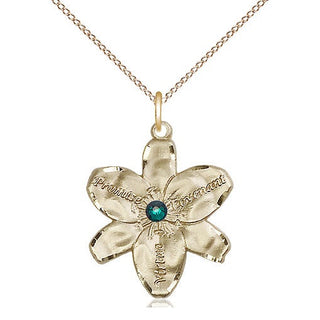 14kt Gold Filled Chastity Pendant with 3mm Emerald Swarovski Necklace