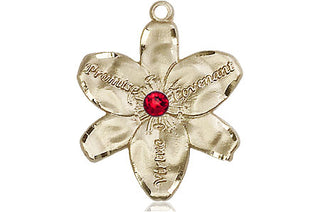 14kt Gold Filled Chastity Pendant with a 3mm Ruby Swarovski stone on an 18-inch Gold Filled Light Curb Chain