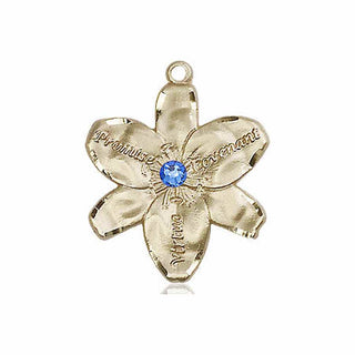 14kt Gold Filled Chastity Pendant with a 3mm Sapphire Swarovski stone on an 18-inch Gold Filled Light Curb Chain