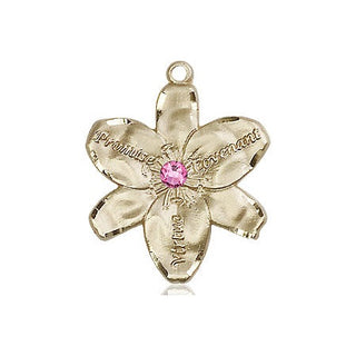 14kt Gold Chastity Medal with a 3mm Rose Swarovski stone