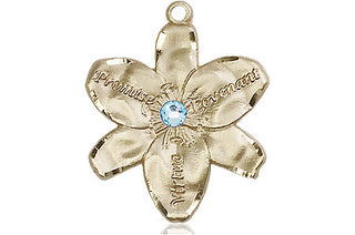 14kt Gold Chastity Medal with a 3mm Aqua Swarovski stone